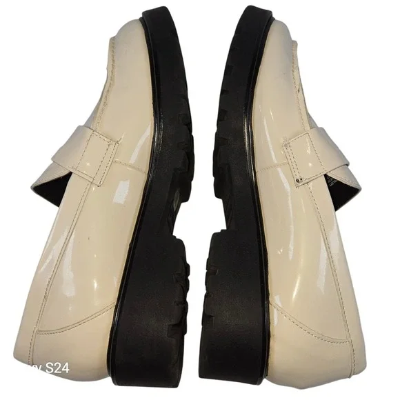 Steve Madden LOTTO Loafer Platform Lug Sole Cream Patent Leather Women's Size 9 - Picture 5 of 7